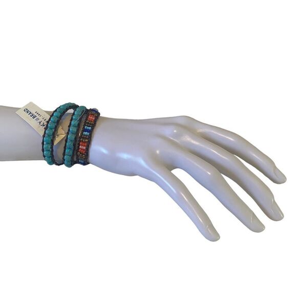 Multi Colored Seed Bead & Leather Wraparound Bracelet. - Picture 3 of 5